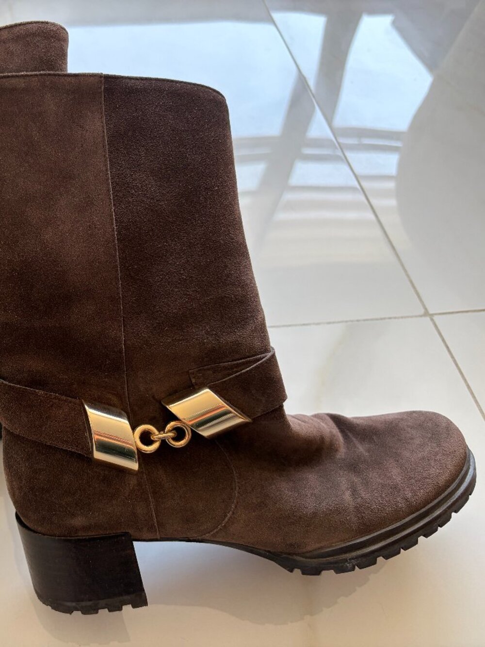 Stuart Weitzman Brown Suede Knee-High Riding Boots with Gold Hardware US 6